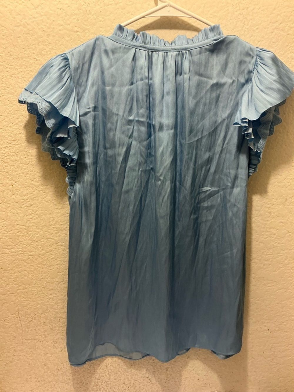Light Blue Ruffle Sleeve V-Neck Top - Picture 5 of 7